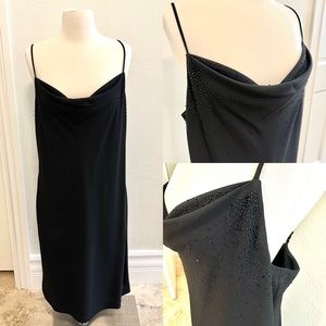 Black crepe and bead spaghetti strap dress